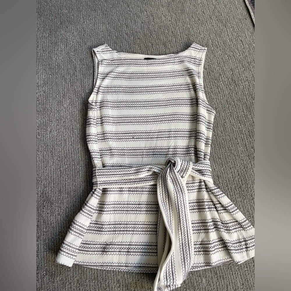 Ann Taylor - striped sleeveless blouse with cinch waist tie